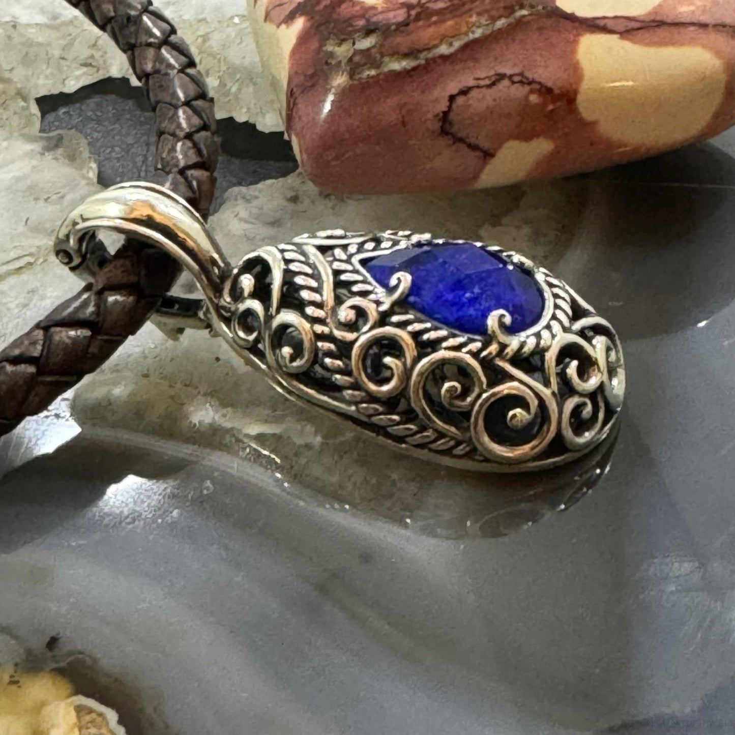 Carolyn Pollack Sterling Silver Teardrop Lapis Doublet Filigree Enhancer Pendant For Women