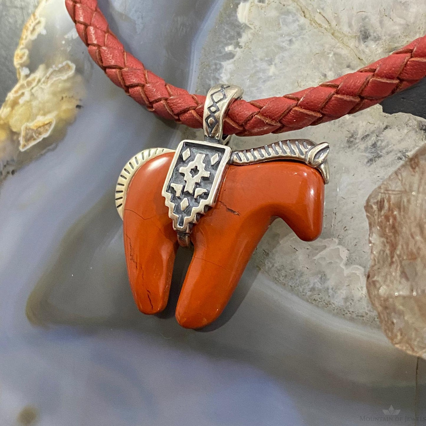 Carolyn Pollack Southwestern Style Sterling Silver Red Jasper Spirit Horse Enhancer Pendant For Women