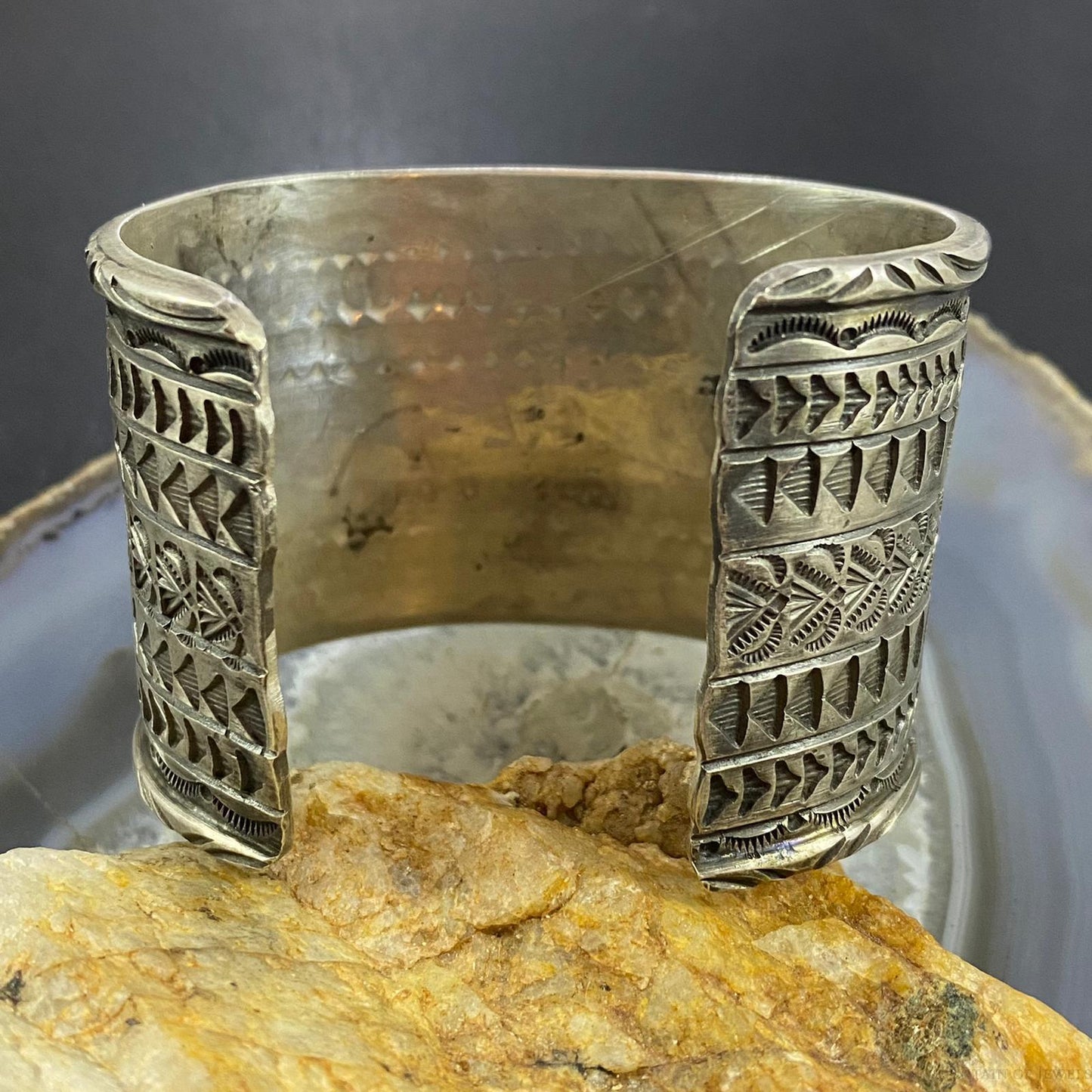 Tawney Cruz-Willie Native American Sterling Wide Stamped Bracelet For Women