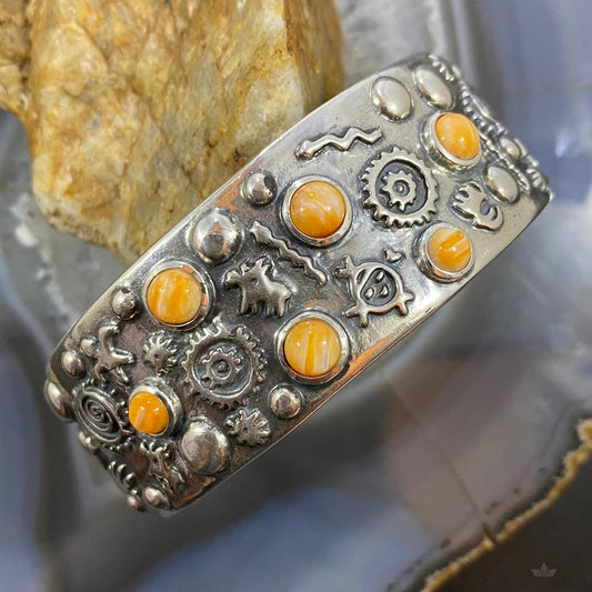 Carolyn Pollack Sterling 6 Orange Spiny Oyster Petroglyph Bracelet For Women