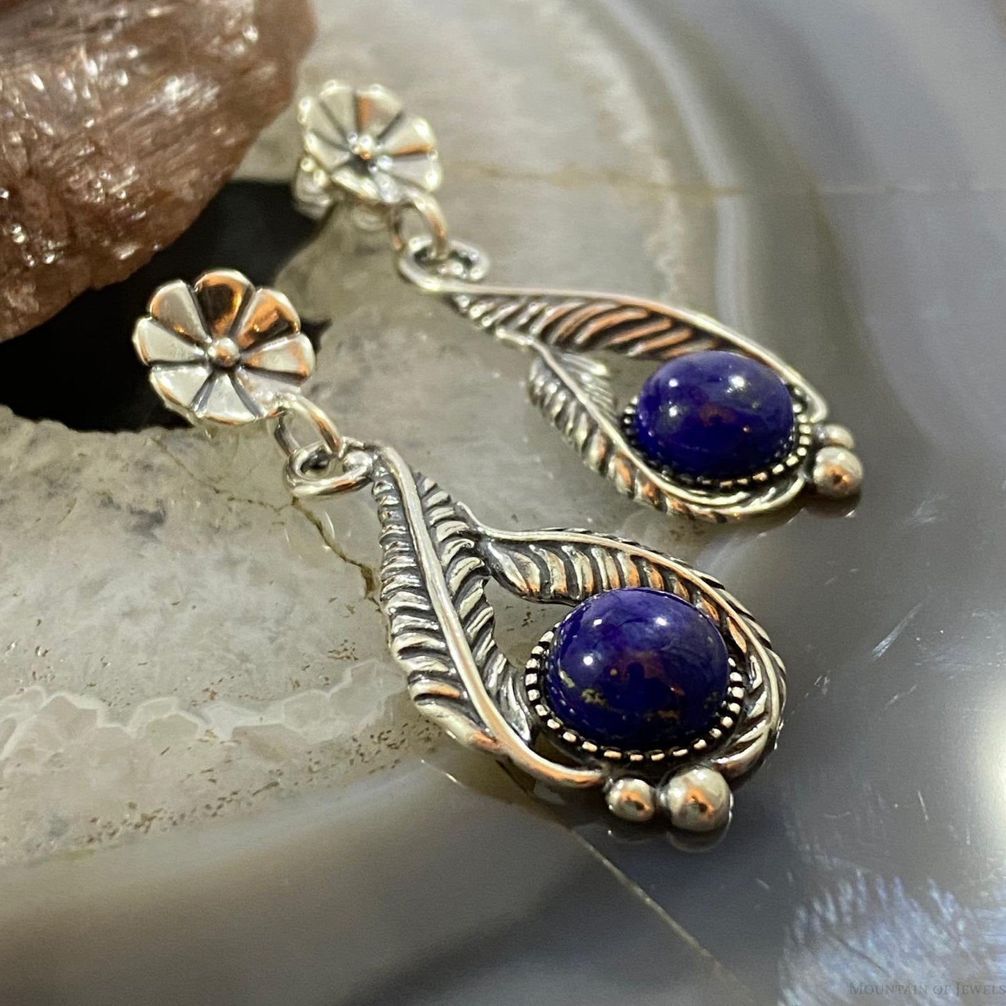 Carolyn Pollack Sterling Silver Round Sodalite Leaves &Flower Earrings For Women