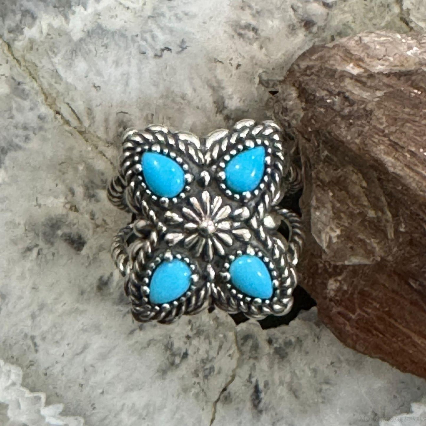 Carolyn Pollack Sterling Silver 4 Sleeping Beauty Turquoise Ring Size 10 For Women