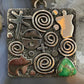 Alex Sanchez Sterling Silver Sonora Gold Turquoise Square Petroglyph Unisex Pendant