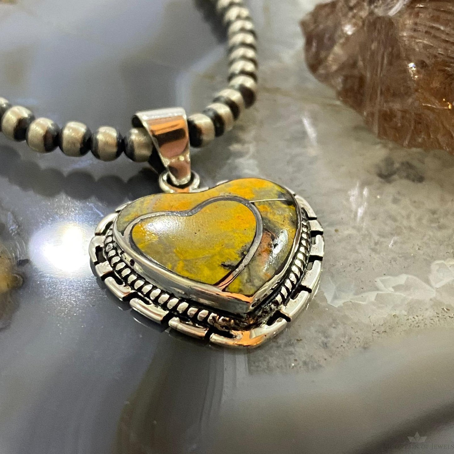 Native American Sterling Silver Bumblebee Jasper Double Heart Pendant For Women #3