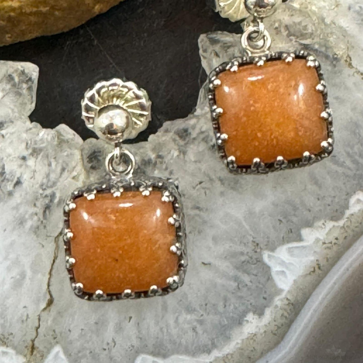 Carolyn Pollack Sterling Silver Square Carnelian Decorated Dangle Earrings For Women