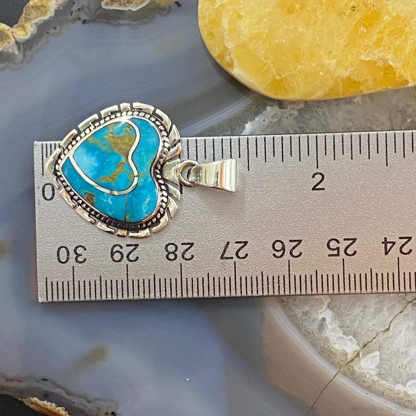 Native American Sterling Blue Ridge Turquoise Double Heart Pendant For Women