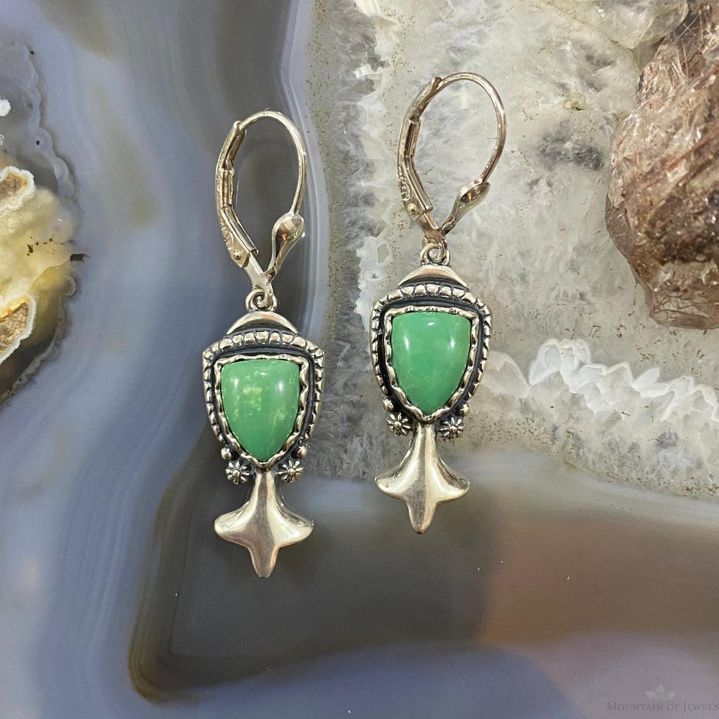 Carolyn Pollack Southwestern Style Sterling Silver Variscite Decorated Dangle Earrings For Women