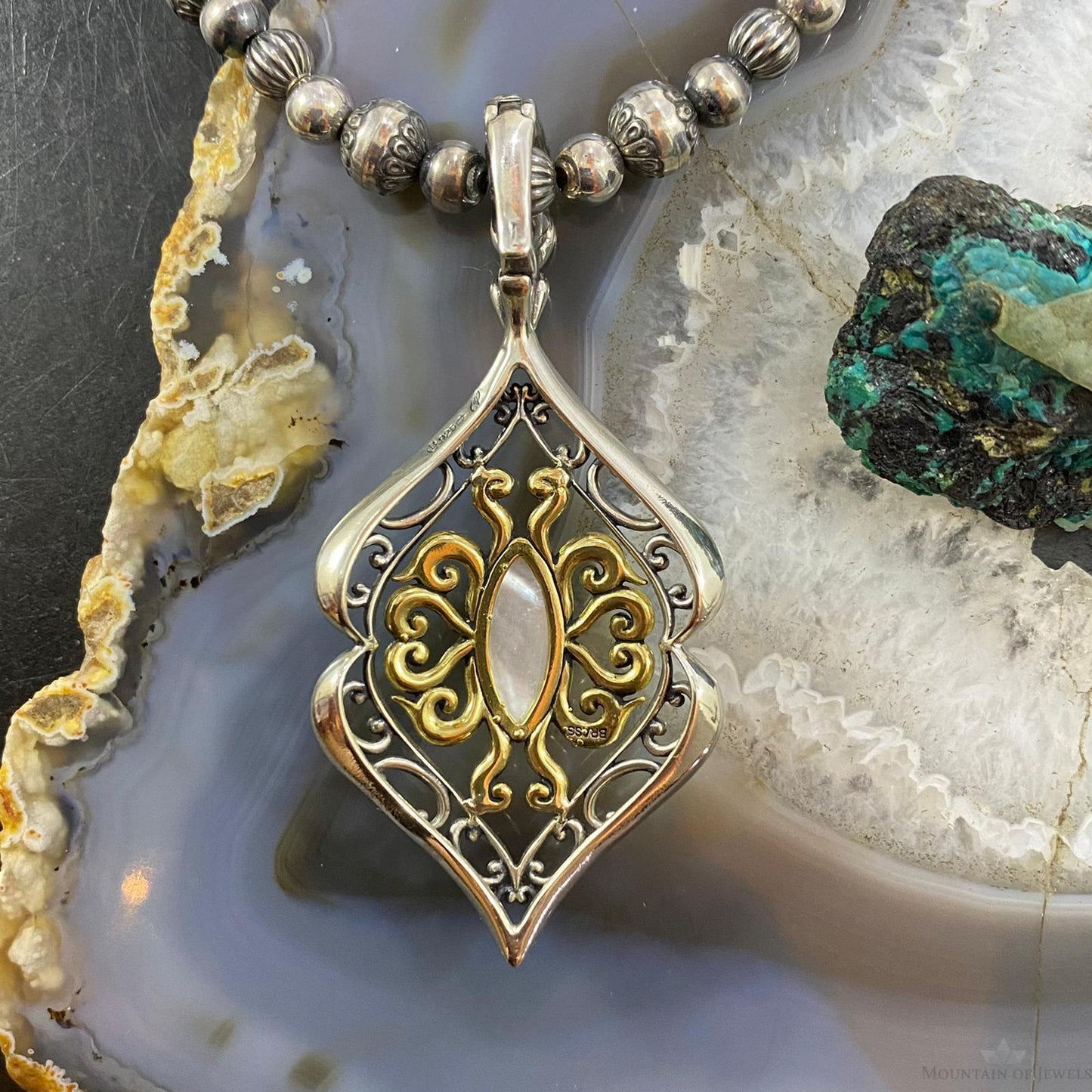 Carolyn Pollack Vintage Southwestern Style Sterling Silver & Brass Moonstone Pendant  For Women