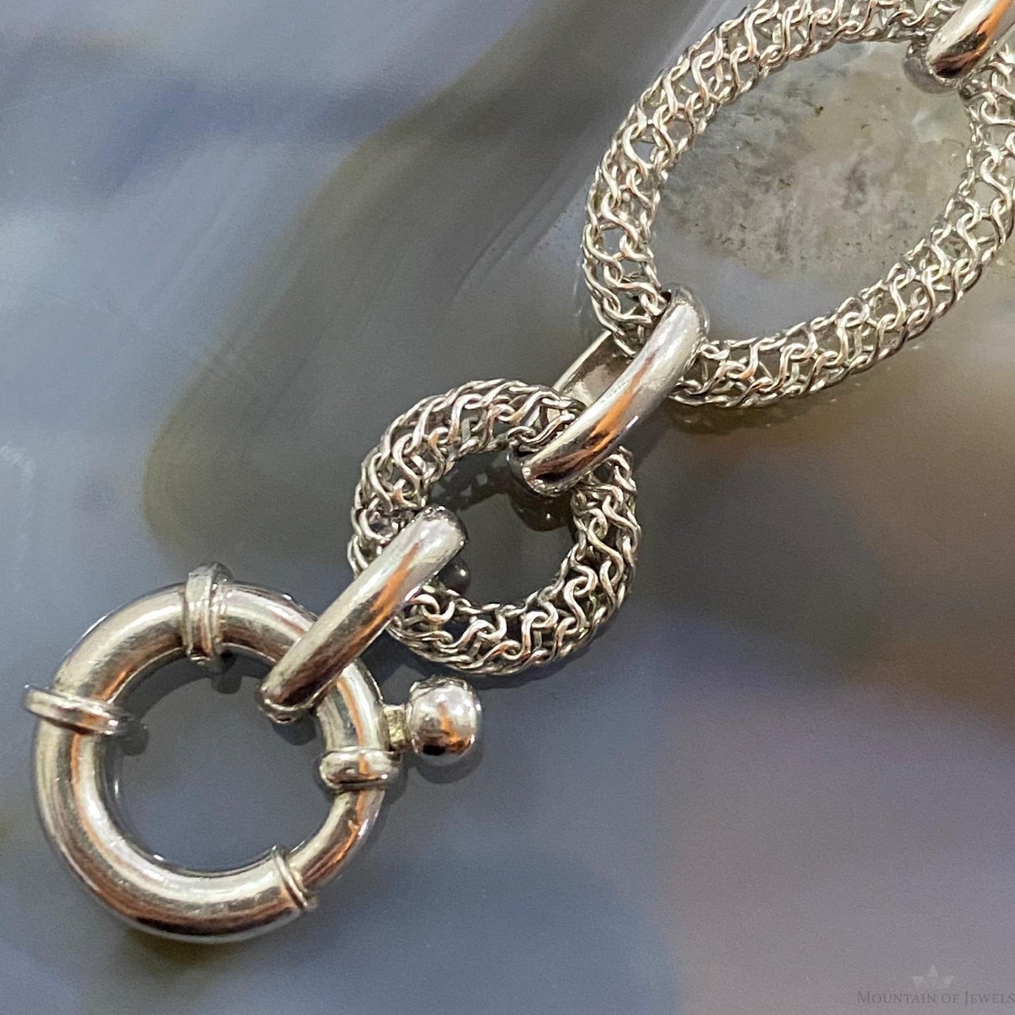 Sterling Silver Spring Clasp Italian Fashion Mesh 7" Link Bracelet For Women