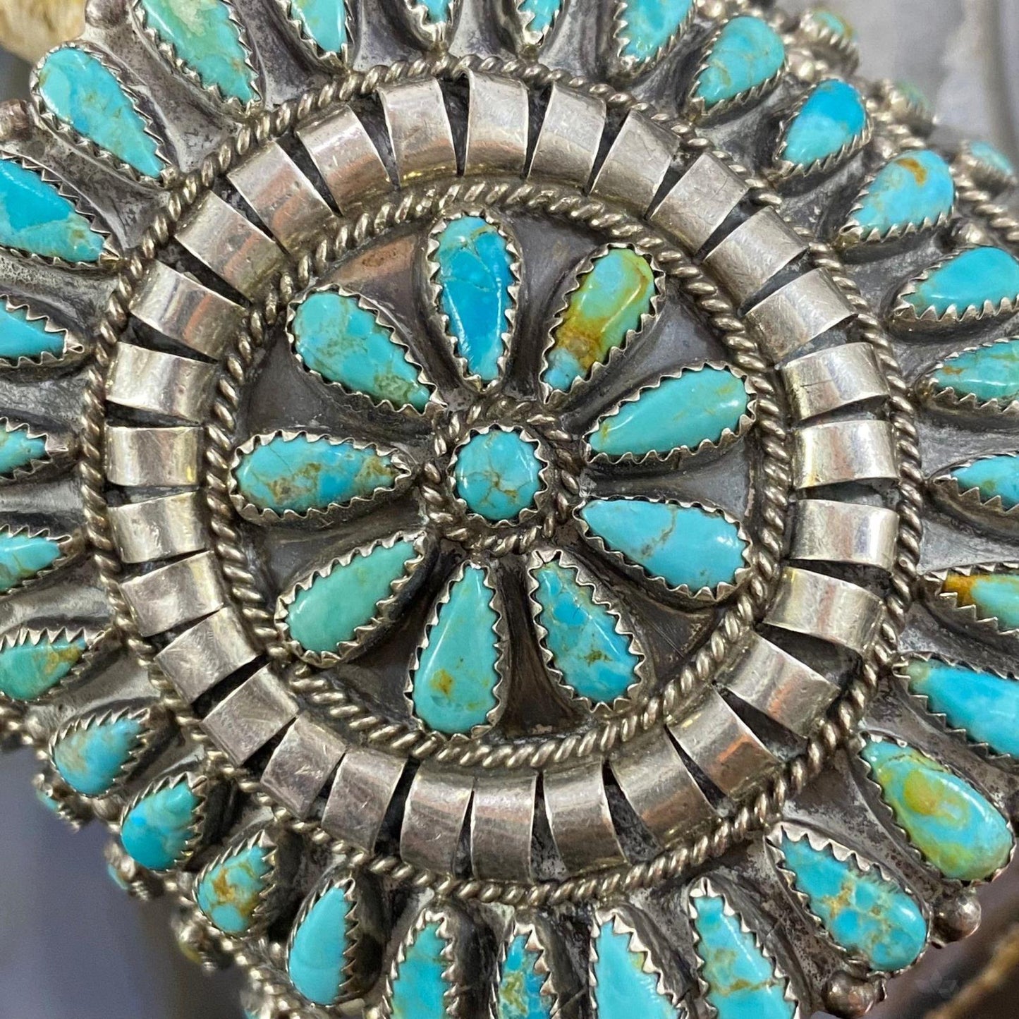 Vintage Signed Native American Sterling Silver Cluster Turquoise Bracelet For Women #1