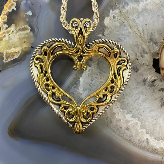 Carolyn Pollack Southwestern Style Sterling Silver & Brass Decorated Heart Pendant For Women