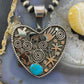Alex Sanchez Native American Sterling Silver Turquoise Petroglyph Heart Shape Pendant For Women
