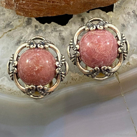 Carolyn Pollack Sterling Silver Round Rhodonite Decorated Clip-On Earrings For Women