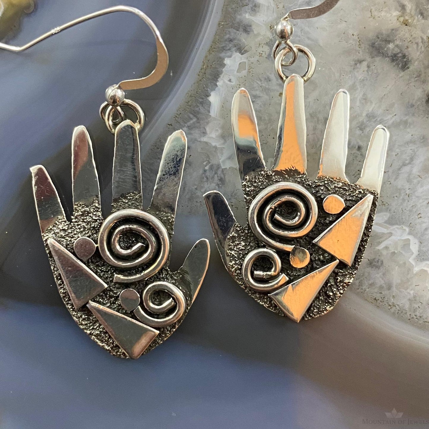 Alex Sanchez Native American Sterling Silver Ancestors Hand Petroglyph Dangle Earrings For Women #5