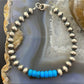 Navajo Pearl and Turquoise 6mm Beads Sterling Silver 8" Bangle For Women