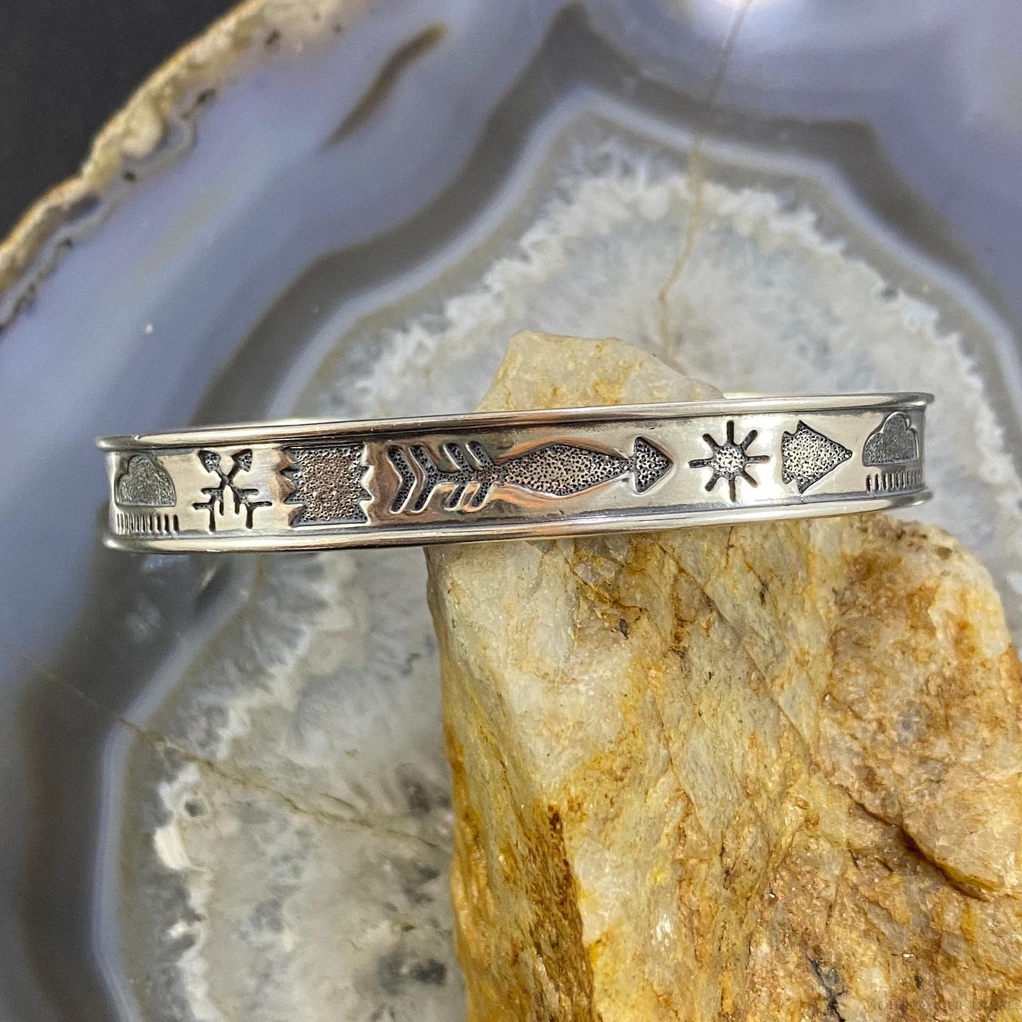 Carolyn Pollack Vintage Southwestern Style Sterling Silver Petroglyph Decorated Bracelet For Women