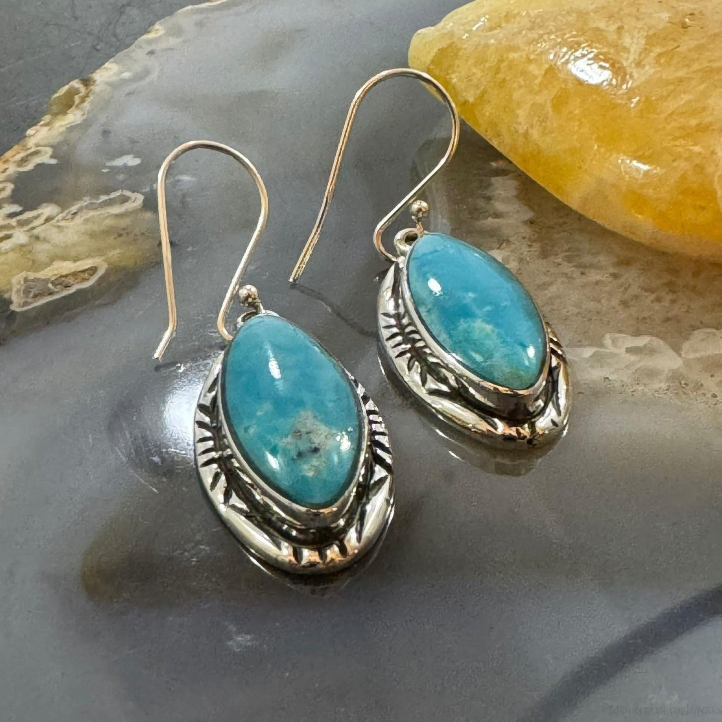 Native American Sterling Silver Marquise Kingman Turquoise Dangle Earrings For Women #1