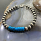 Navajo Pearl and Turquoise 6mm Beads Sterling Silver 8" Bangle For Women