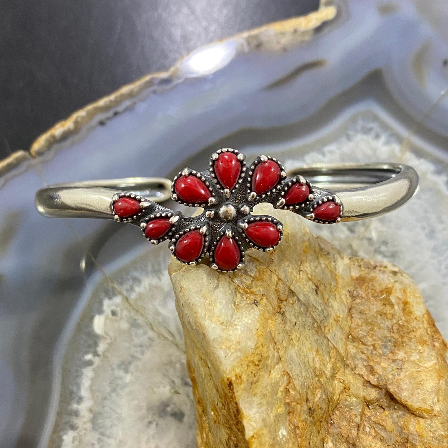 Carolyn Pollack Vintage Southwestern Style Sterling Silver Red Jasper Cluster Bracelet For Women
