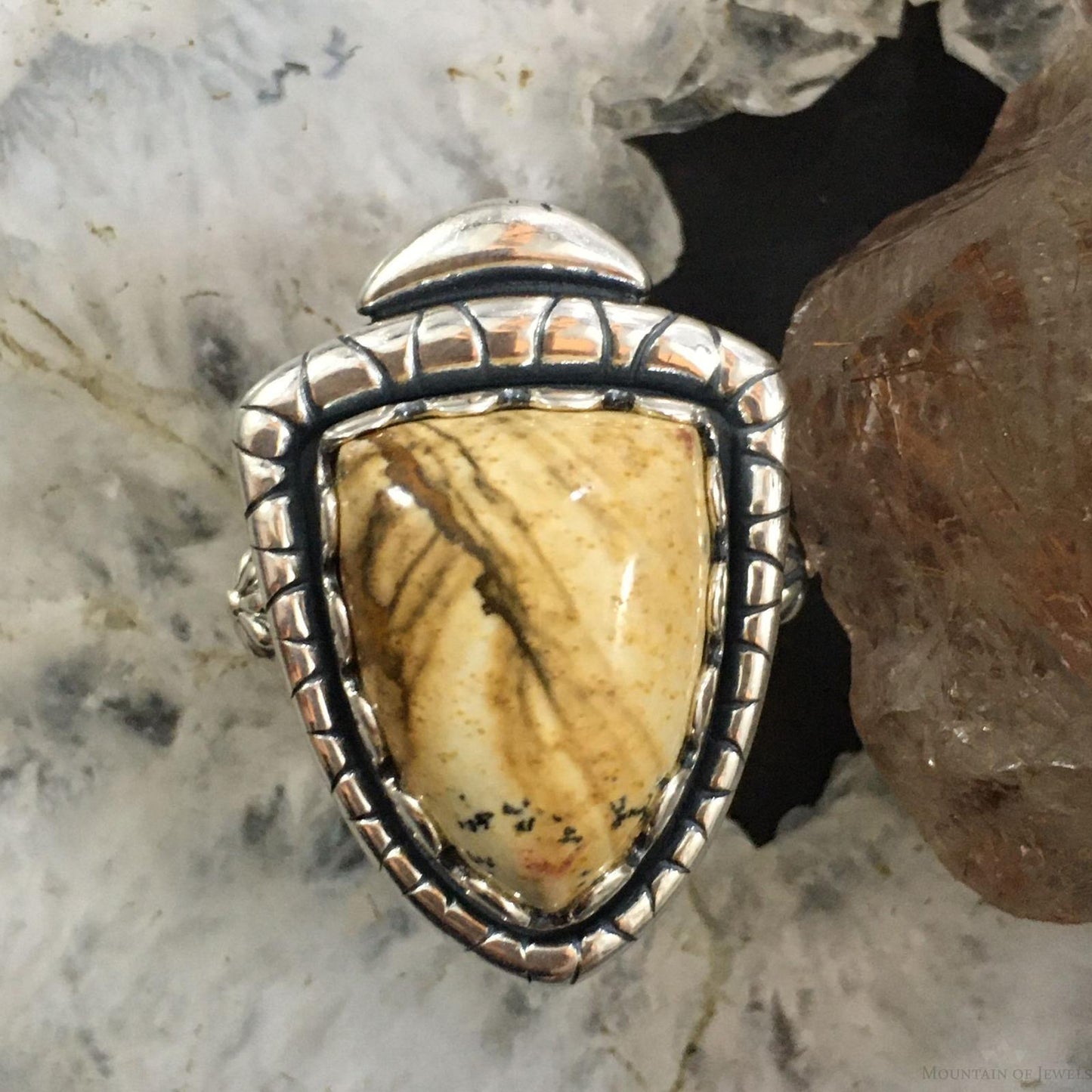 Carolyn Pollack Southwestern Style Sterling Shield Picture Jasper Ring For Women