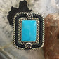 Carolyn Pollack Southwestern Style Sterling Silver Rectangle Turquoise Decorated Ring Size 8 For Women