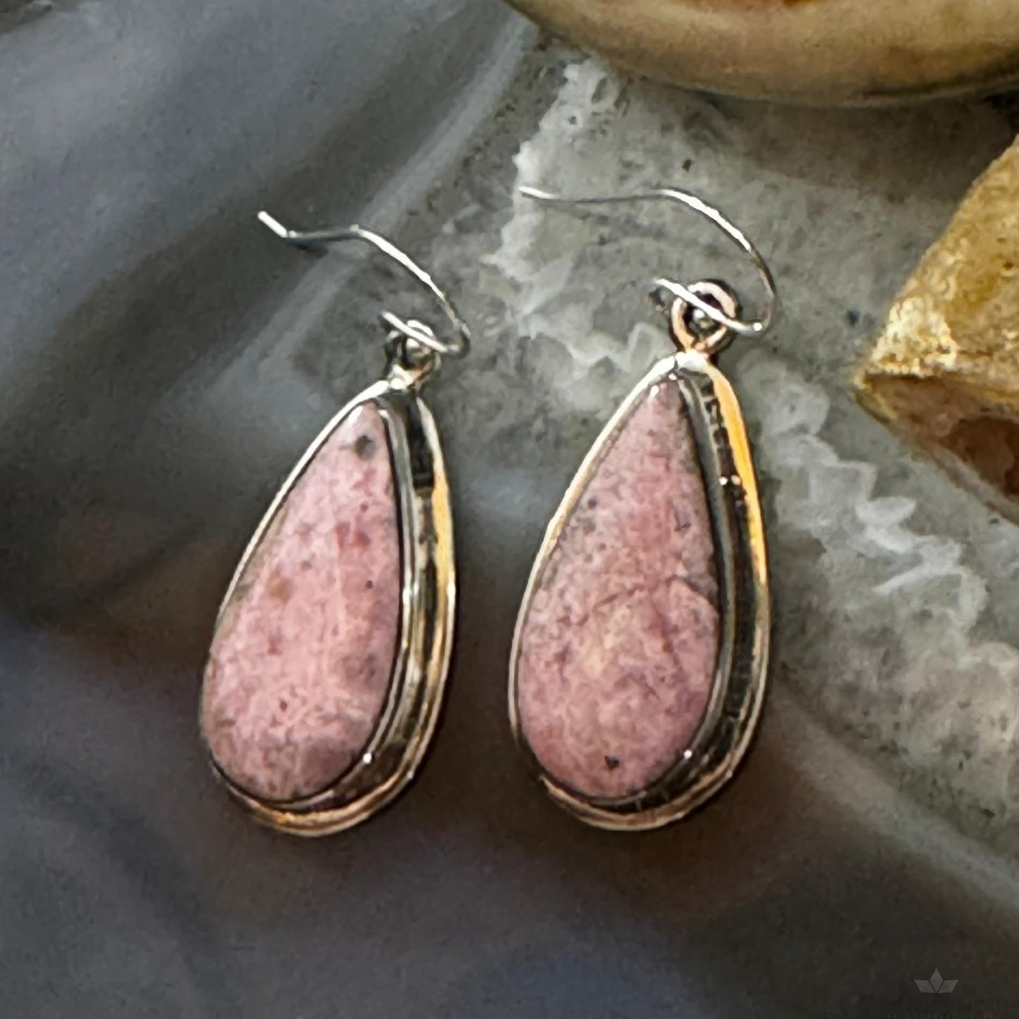 Native American Sterling Silver Teardrop Rhodonite Dangle Earrings For Women