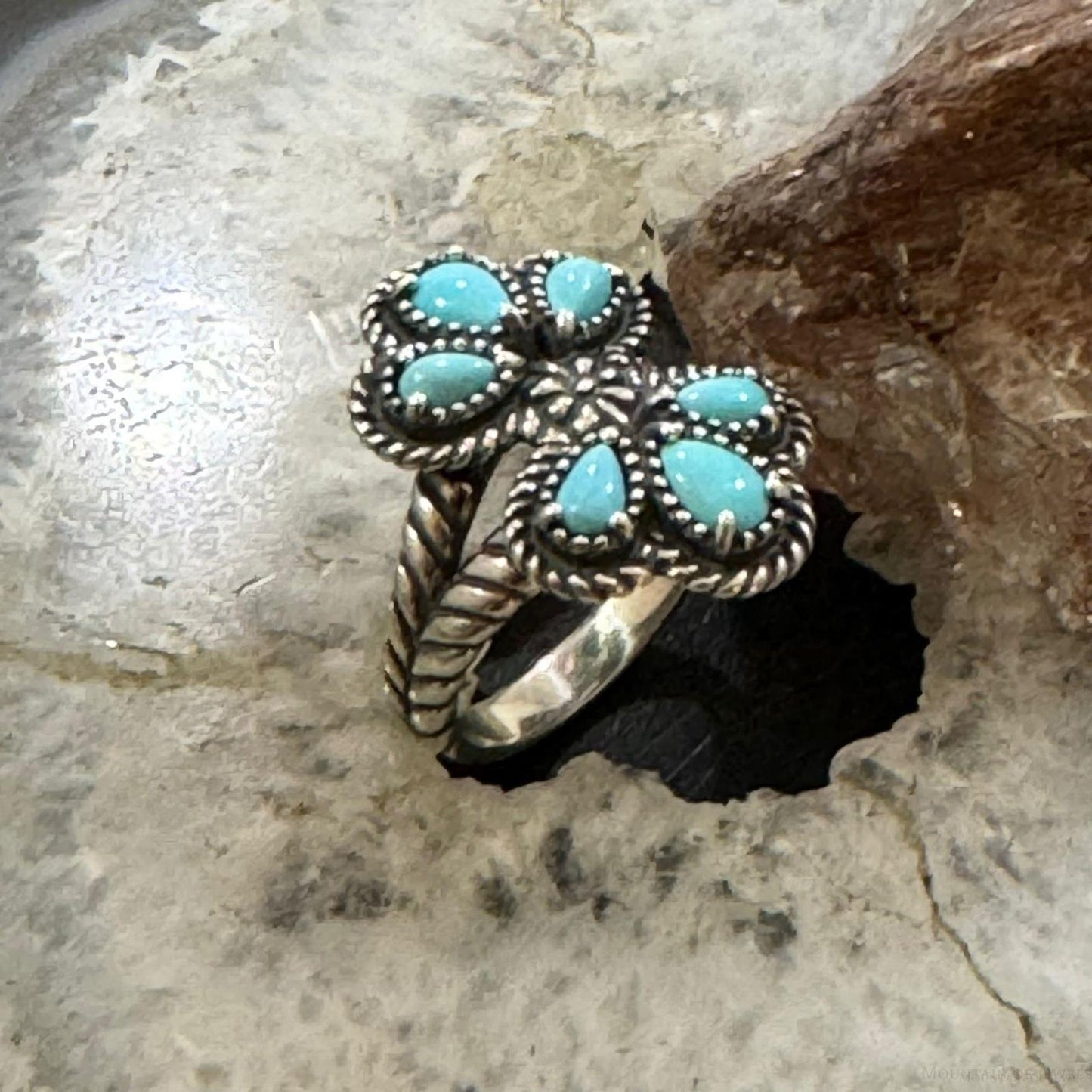 Carolyn Pollack Sterling Silver 6 Sleeping Beauty Turquoise Cluster Ring Size 8 For Women