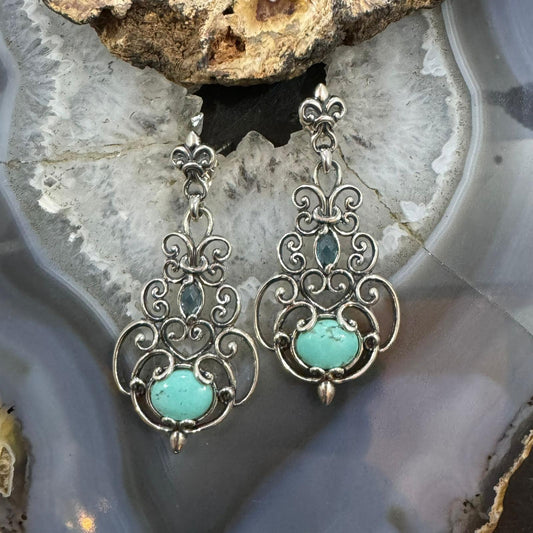 Carolyn Pollack Sterling Silver Turquoise & London Blue Topaz Dangle Drop Earrings For Women