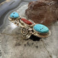 Vintge Silver Ray Sterling Silver Elongated Turquoise & Coral Ring Size 7.75 For Women
