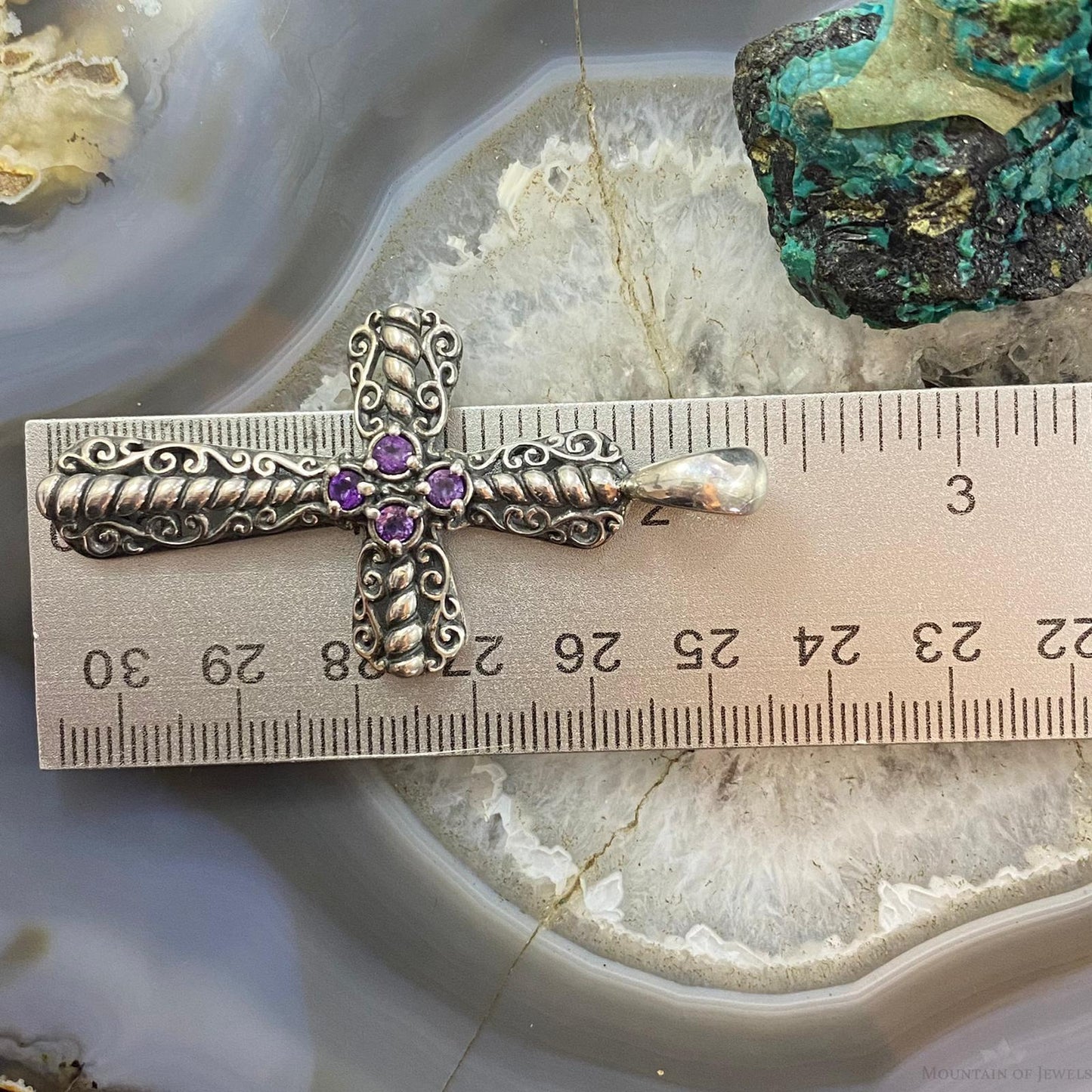 Carolyn Pollack Southwestern Style Sterling Silver w/4 Purple Gemstones Cross Pendant For Women