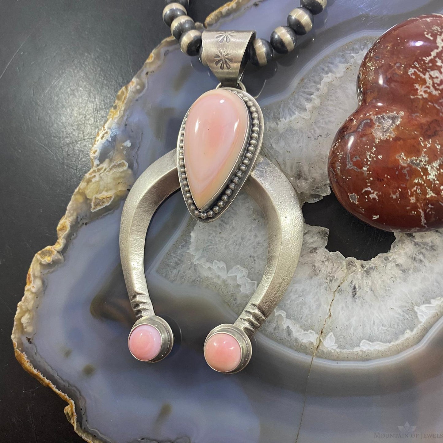 Native American Sterling Silver Teardrop Pink Conch Shell Naja Pendant For Women