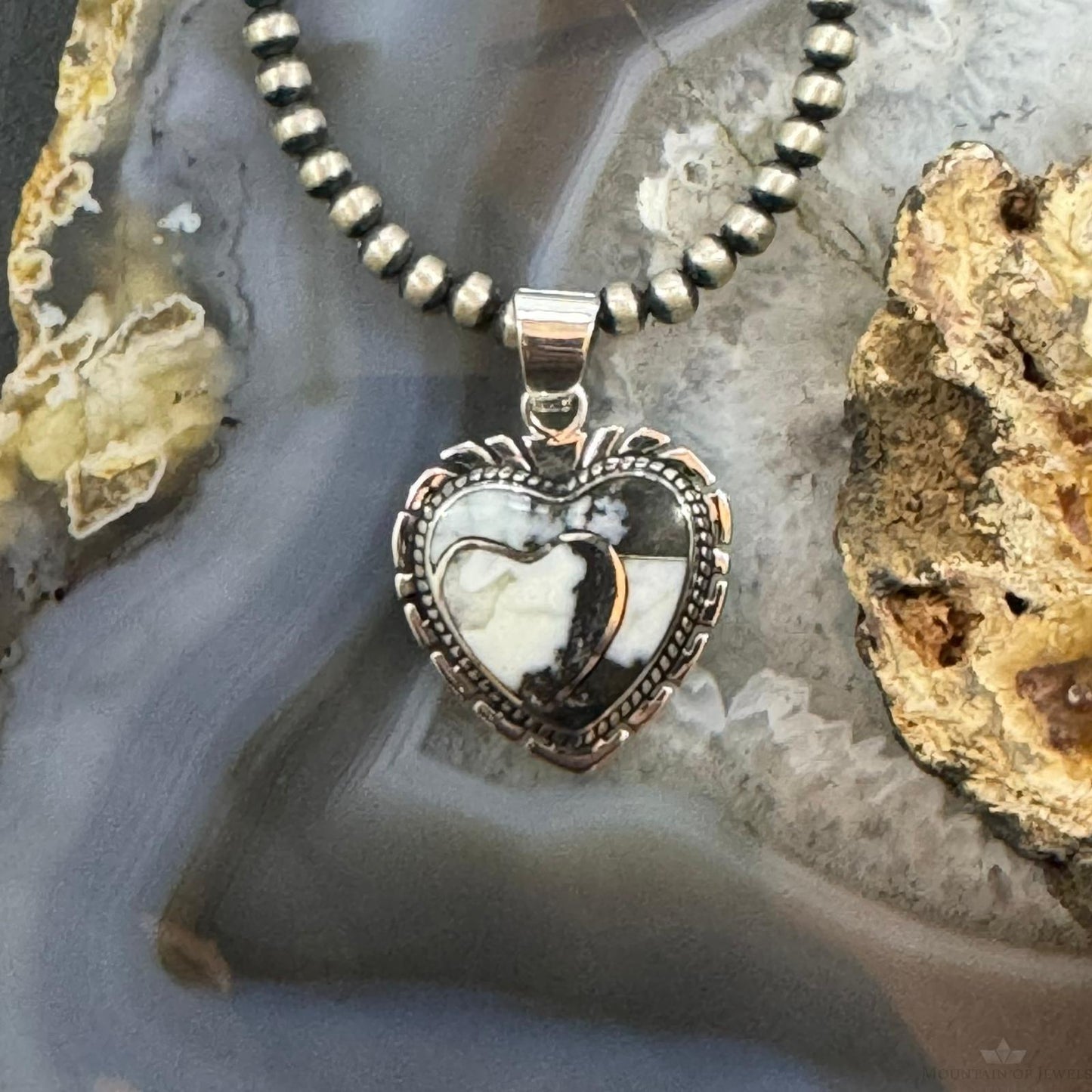 Native American Sterling Silver White Buffalo Double Heart Pendant For Women #3