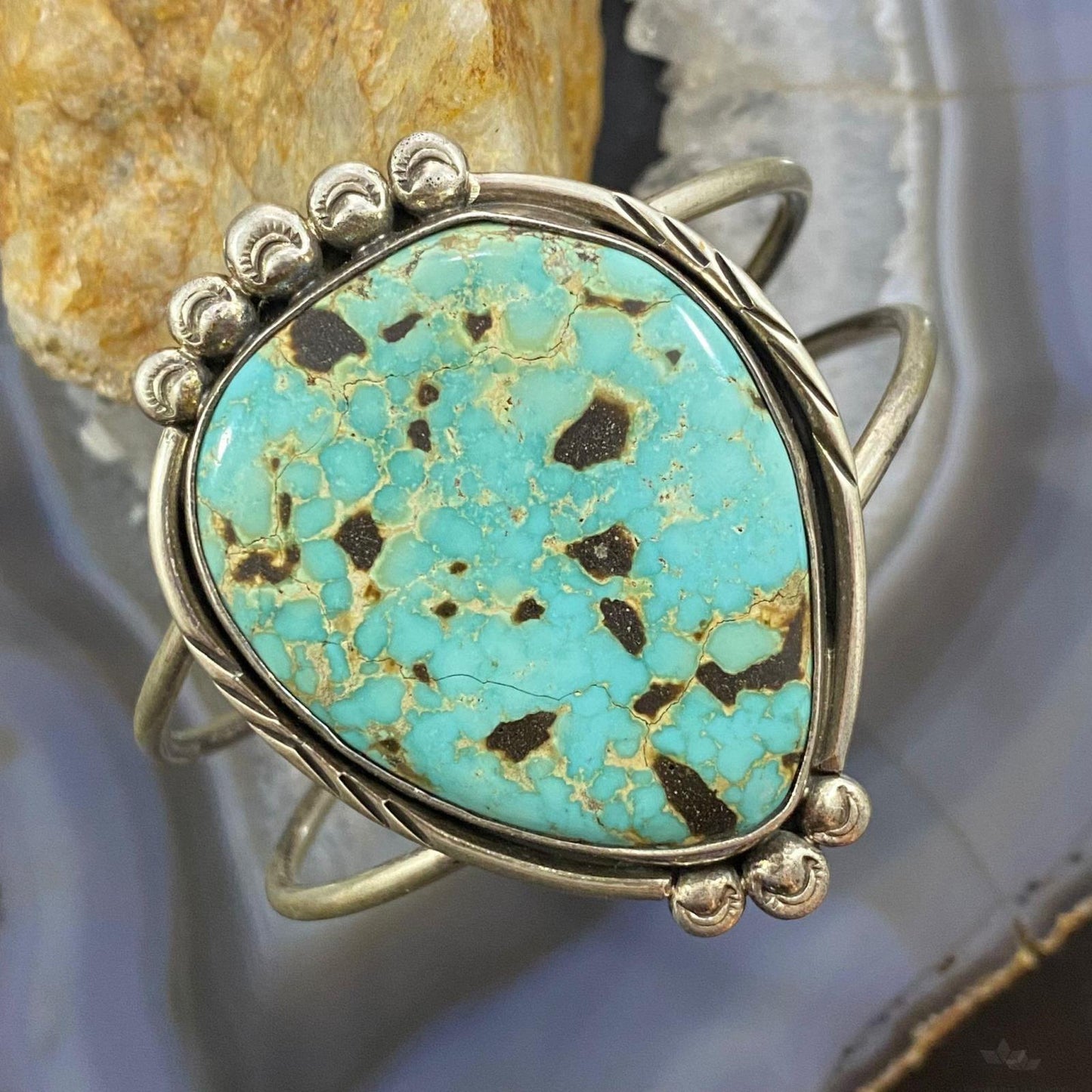 Joe Tafoya Vintage Sterling Teardrop Turquoise Split Shank Bracelet For Women