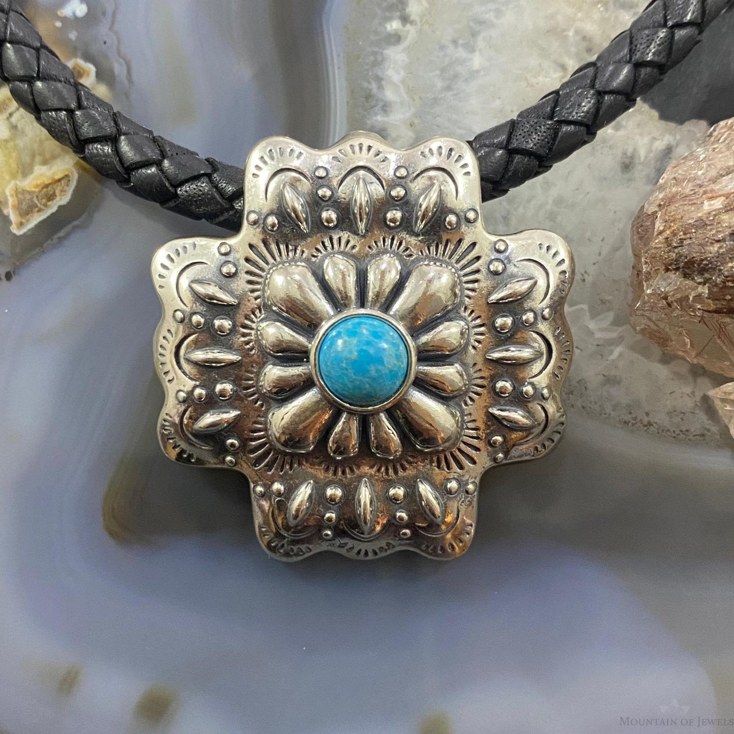 Carolyn Pollack Southwestern Style Sterling Silver Turquoise Decorated Cross Enhancer Pendant/Brooch For Women
