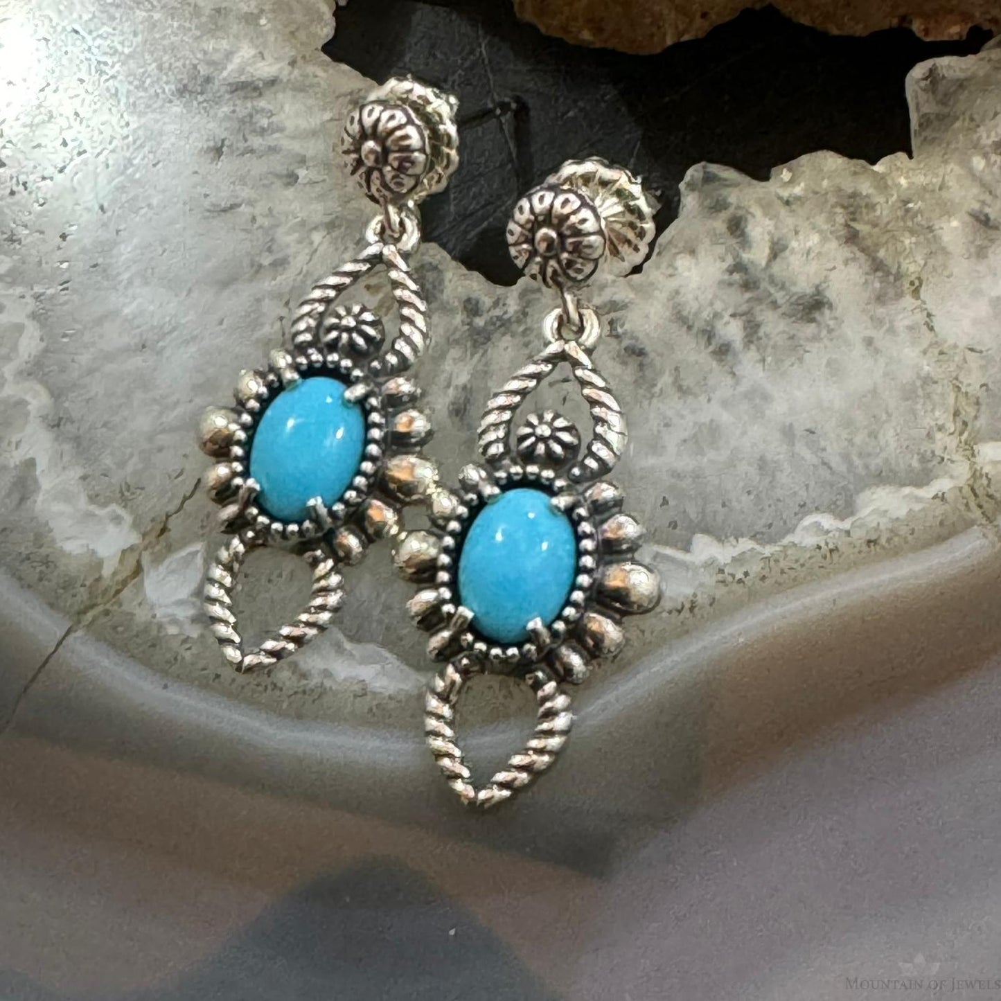 Carolyn Pollack Sterling Silver Oval Sleeping Beauty Turquoise Dangle Post Earrings For Women