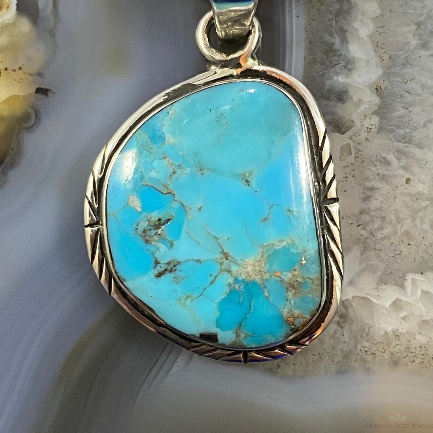 Native American Sterling Silver Natural Kingman Turquoise Pendant For Women