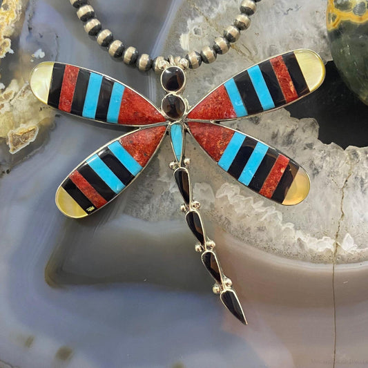 Angus Ahiyite Zuni Sterling Silver Multi Stone Inlay Dragonfly Brooch/Pendant #2