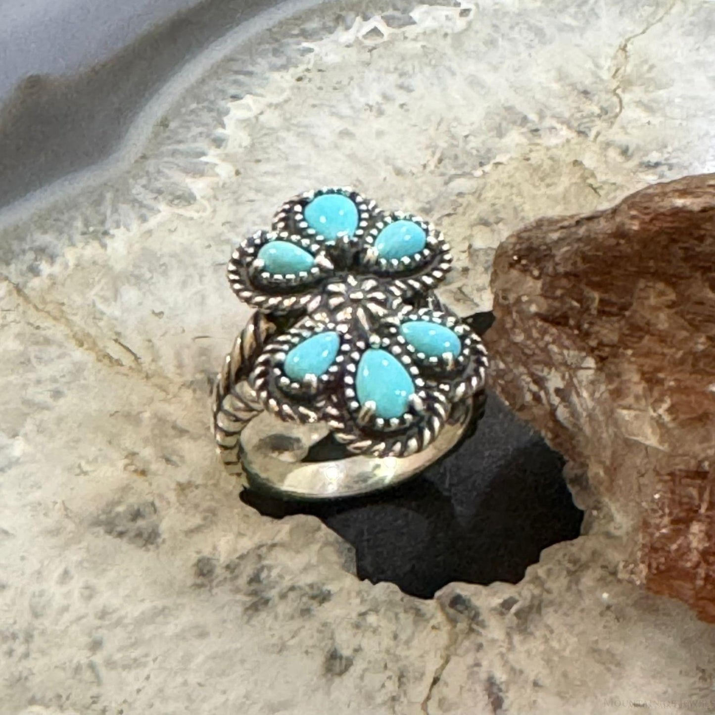 Carolyn Pollack Sterling Silver 6 Sleeping Beauty Turquoise Cluster Ring Size 8 For Women