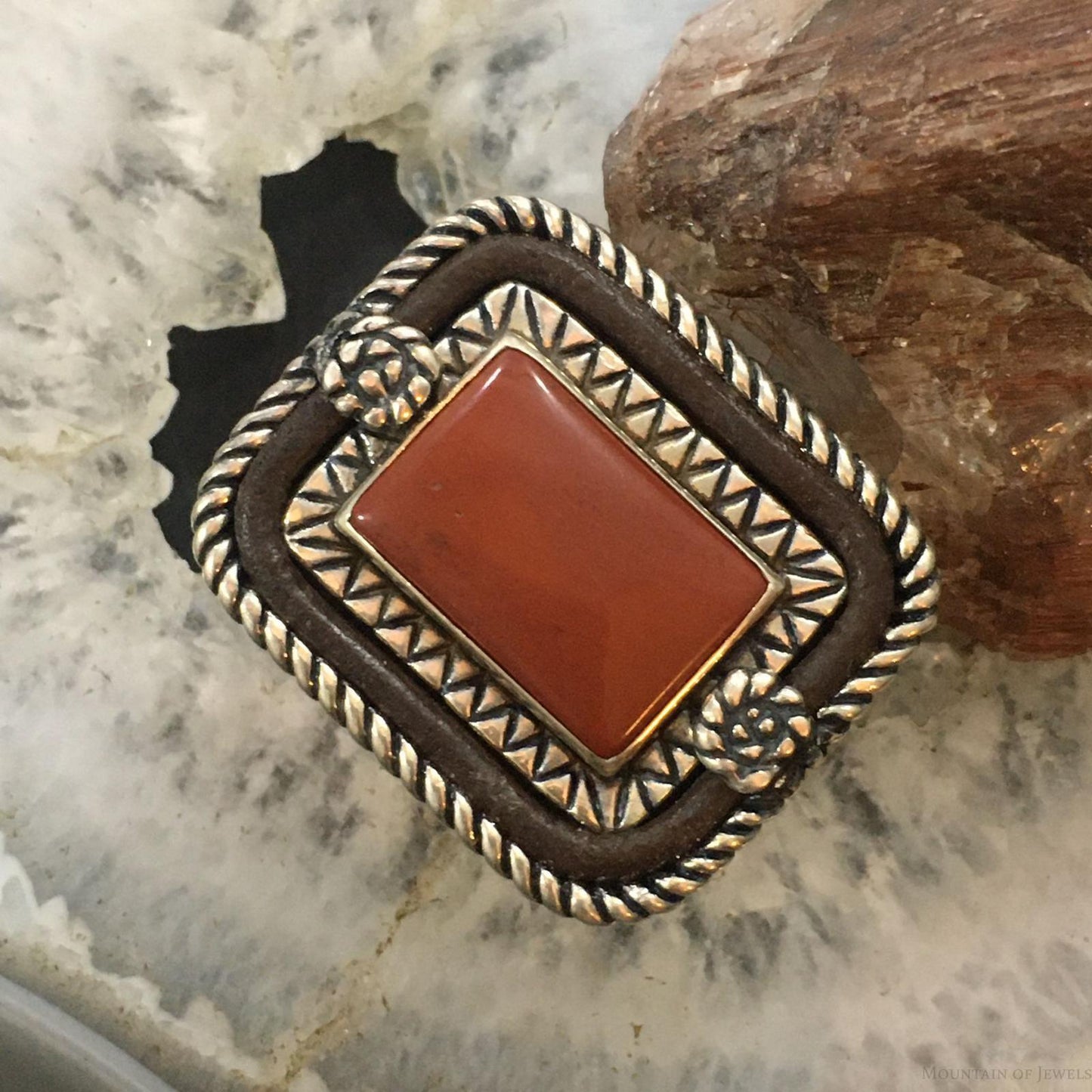 Carolyn Pollack Southwestern Style Sterling Silver Rectangle Red Jasper Decorated Ring Size 8 For Women