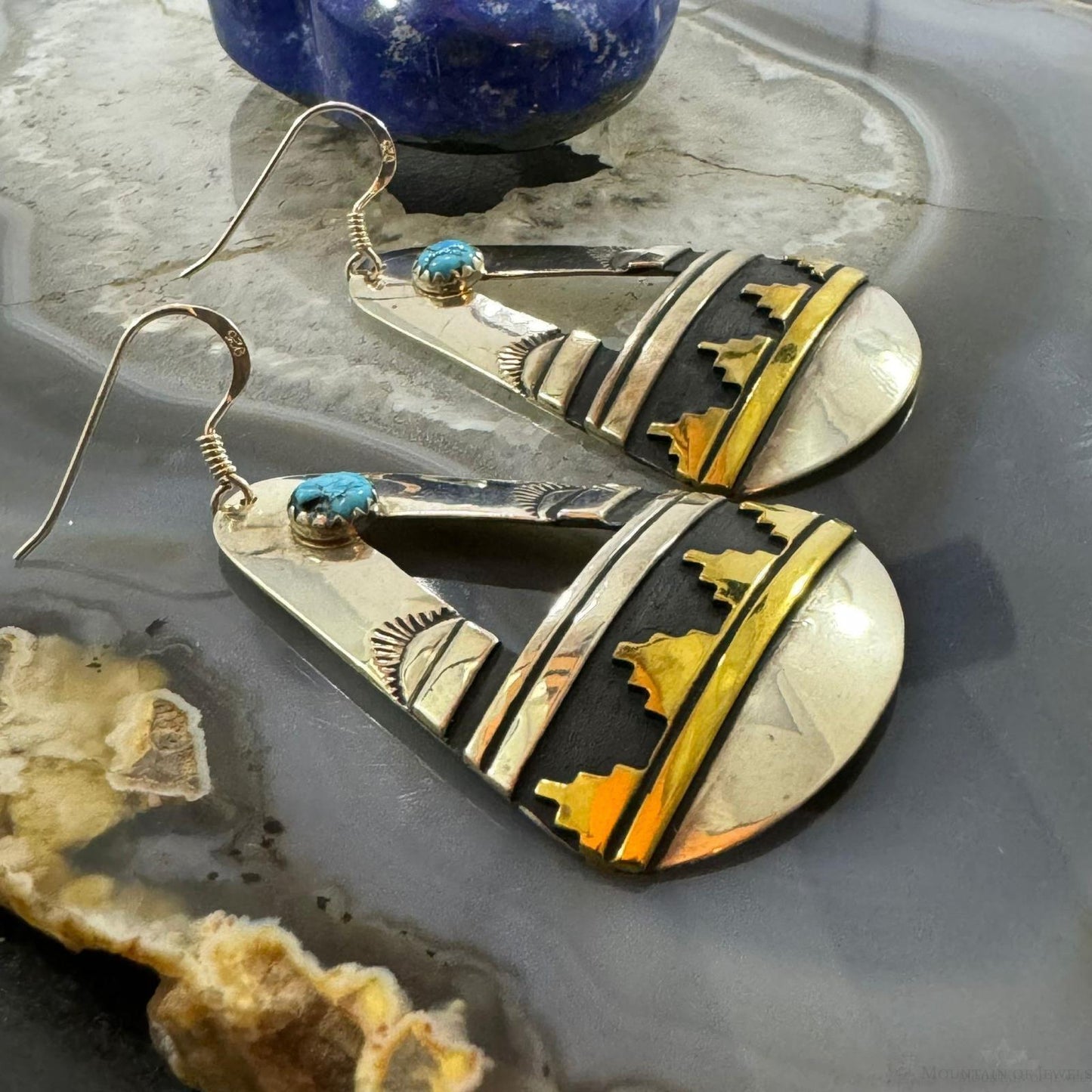 Tommy & Rosita Singer Sterling & Gold Filled  Overlay Kingman Turquoise Dangle Earrings For Women  #2
