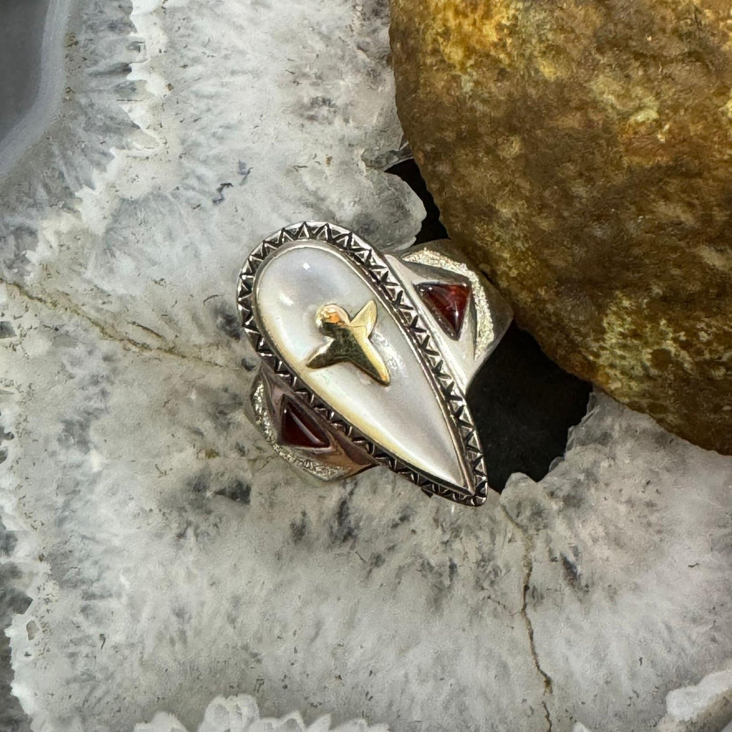 Carolyn Pollack Sterling Silver & 14K Gold Mother of Pearl & Garnet Ring For Women