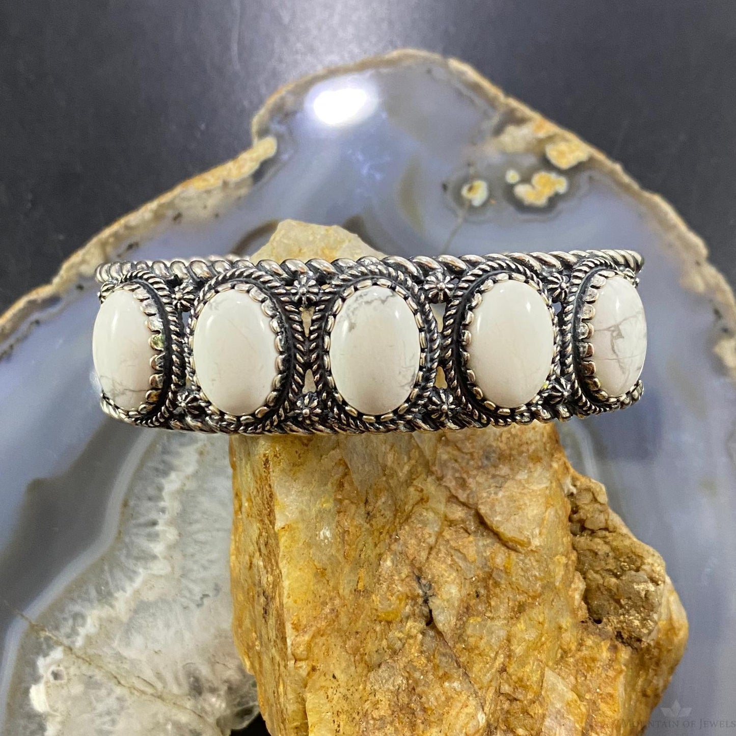 Carolyn Pollack Southwestern Style Sterling Silver Howlite Row Bracelet For Women