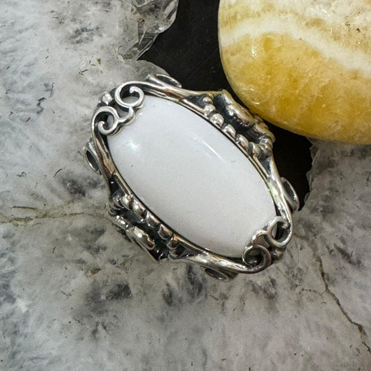 Carolyn Pollack Sterling Silver Elongated Oval White Jasper Decorated Ring For Women