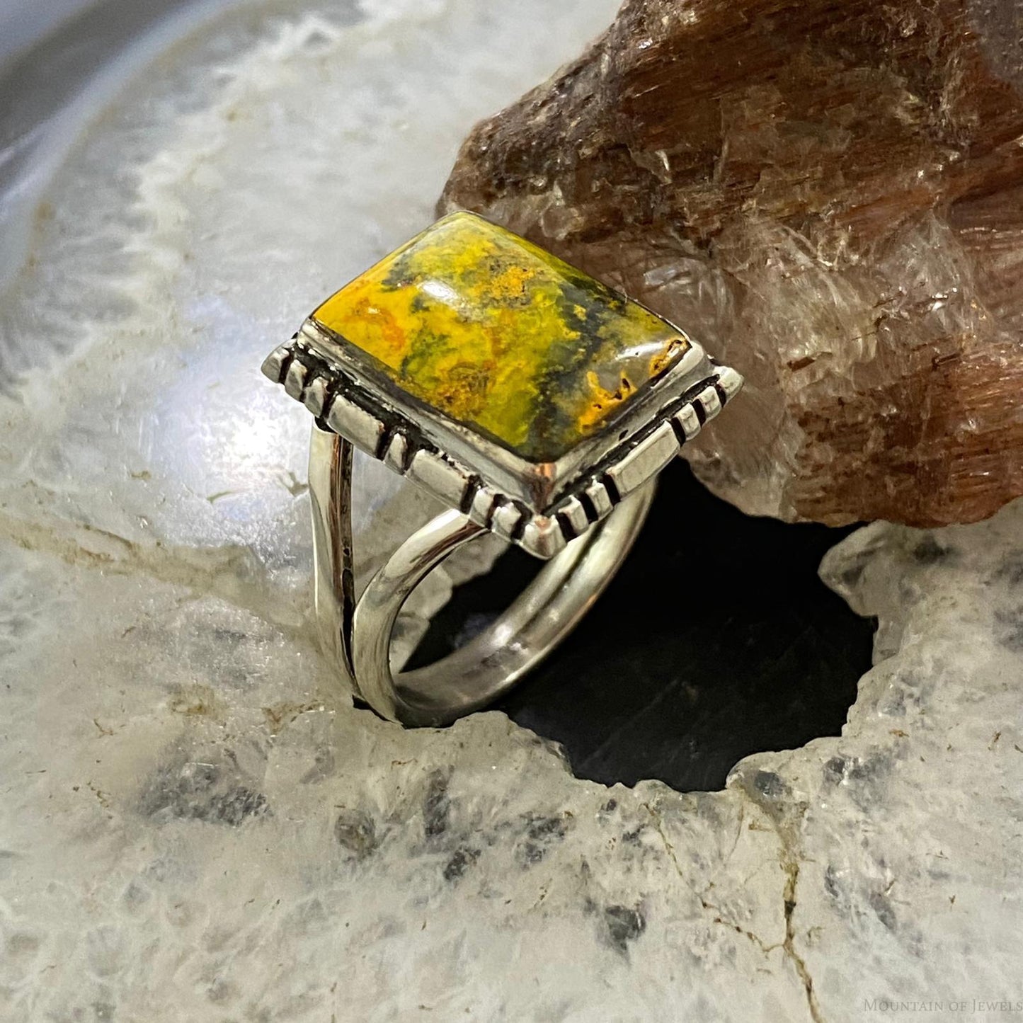 Native American Sterling Silver Bumblebee Jasper Mini Bar Ring Size 10 For Women
