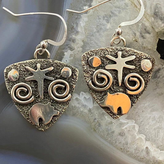 Alex Sanchez Native American Sterling Silver Guitar Picks Petroglyph Dangle Earrings For Women #5