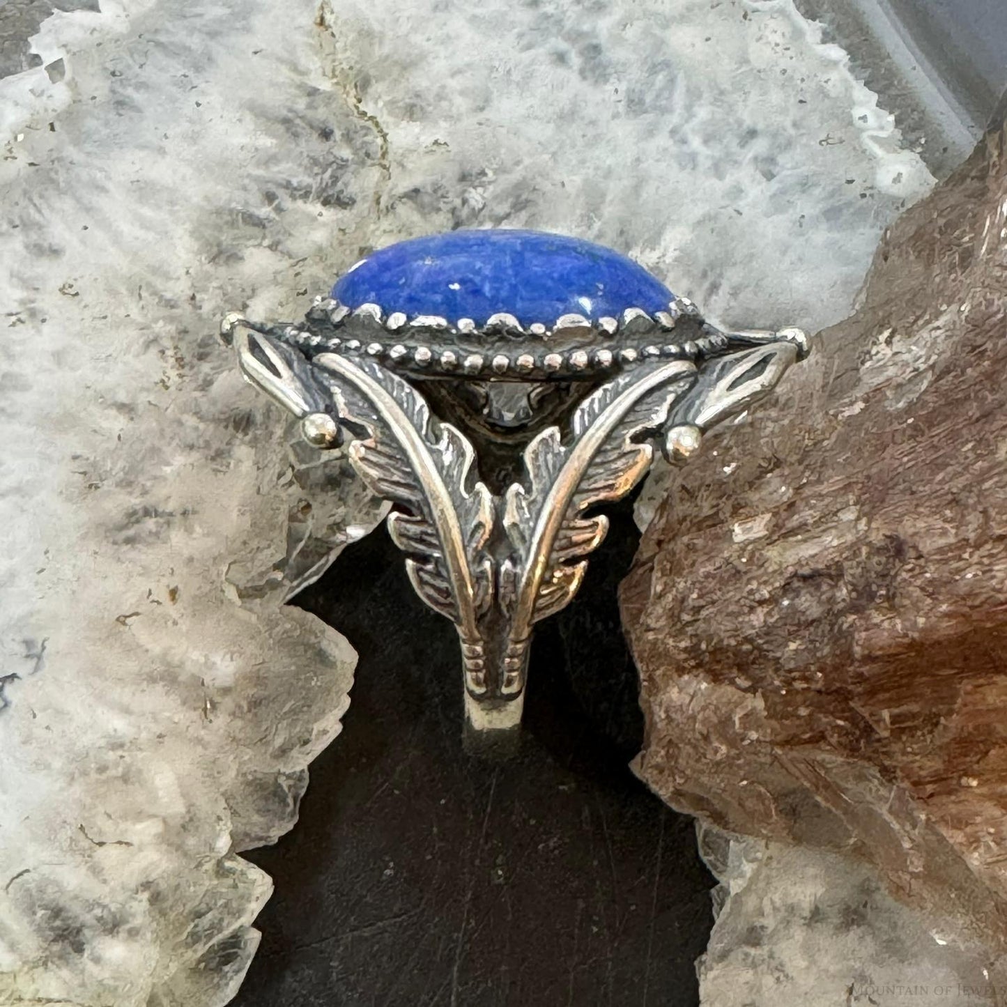Carolyn Pollack Sterling Silver Large Oval Denim Lapis Decorated Ring For Women