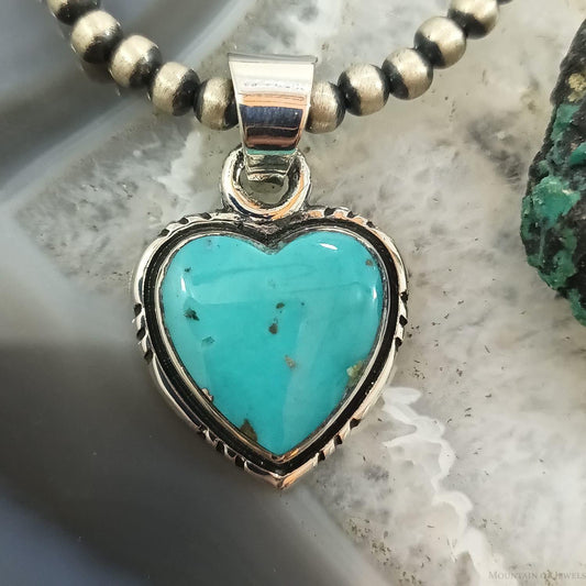 Native American Sterling Silver Kingman Turquoise Heart Pendant For Women #3