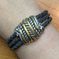 Carolyn Pollack Sterling Silver & Brass Dark Brown Braided Leather Bracelet For Women