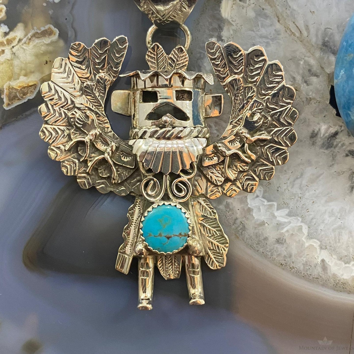 Alonzo Mariano Native American Sterling Silver Turquoise Decorated Kachina Unisex Pendant #1
