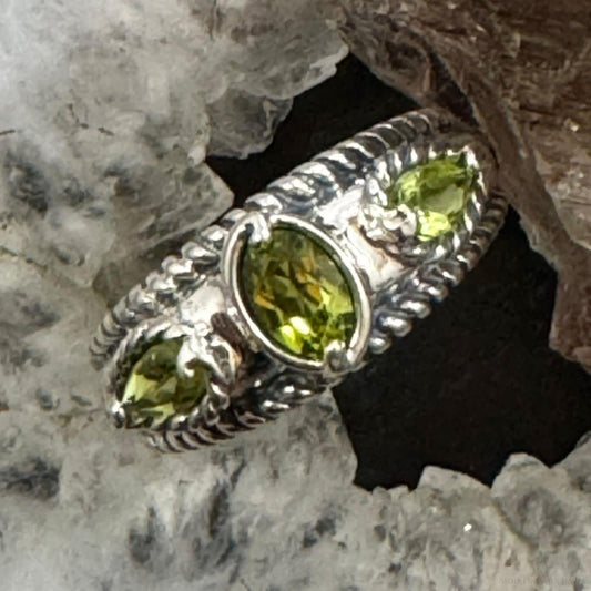 Carolyn Pollack Sterling Silver 3 Faceted Peridot Decorated Ring For Women